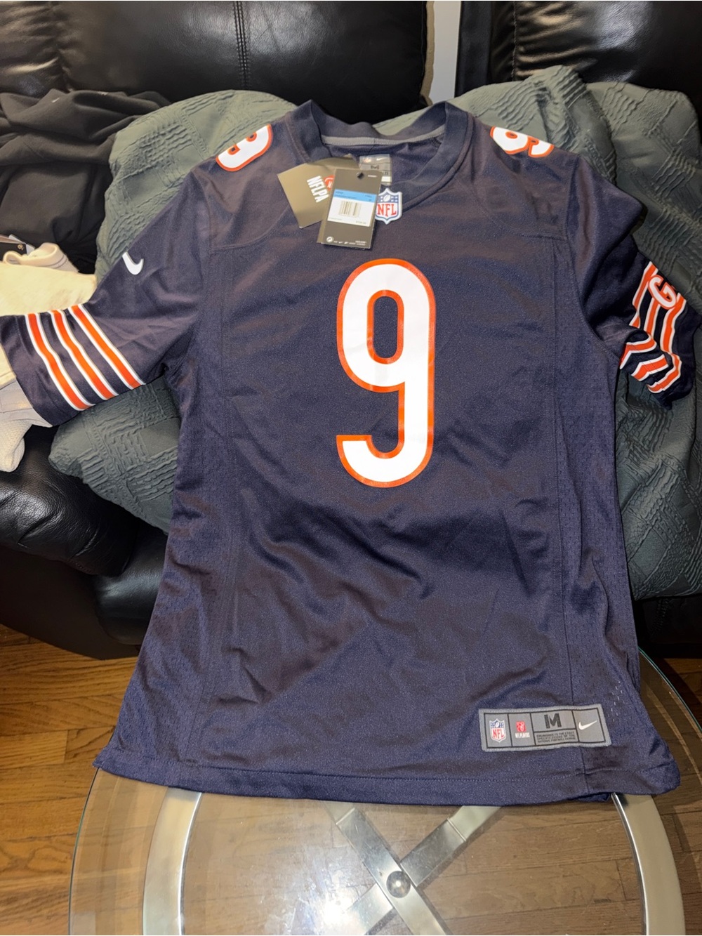 NFL Navy Youth Football Jersey #9 with Orange & White Accents